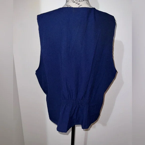 Vintage Silver Threads 1X Floral Vest Navy Made in USA Cottagecore - Picture 4 of 9